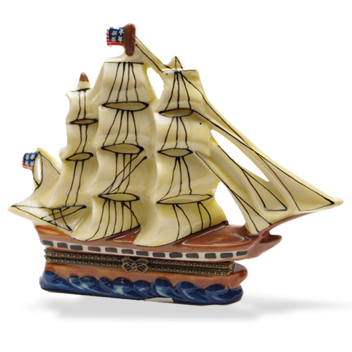Mini Hinged Porcelain Box - Sailing Ship