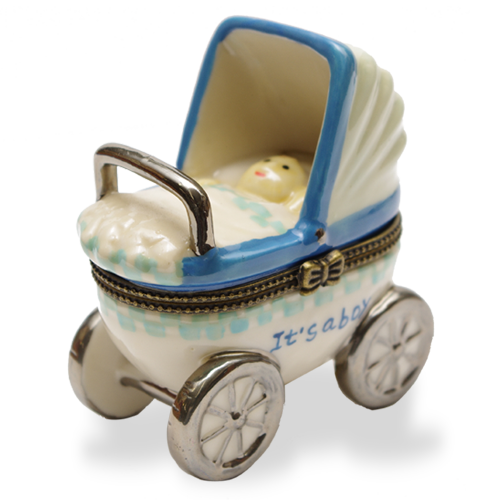 Mini Hinged Porcelain Box - Boy Baby Carriage