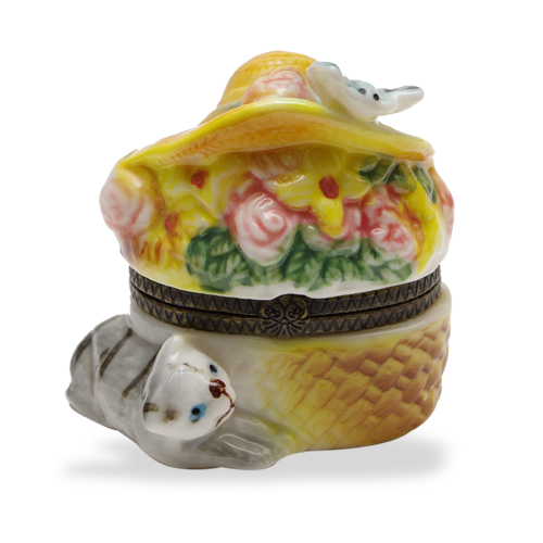 Mini Hinged Porcelain Box - Kitty & Hat Box