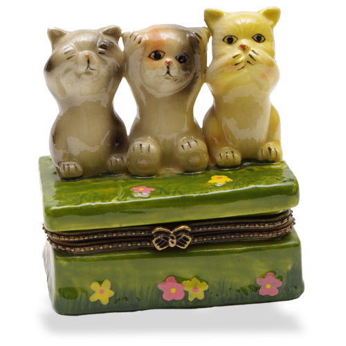 Mini Hinged Porcelain Box - Three Kitties