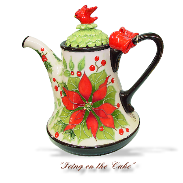 Ceramic, Poinsetta, Teapot,  6 Cup